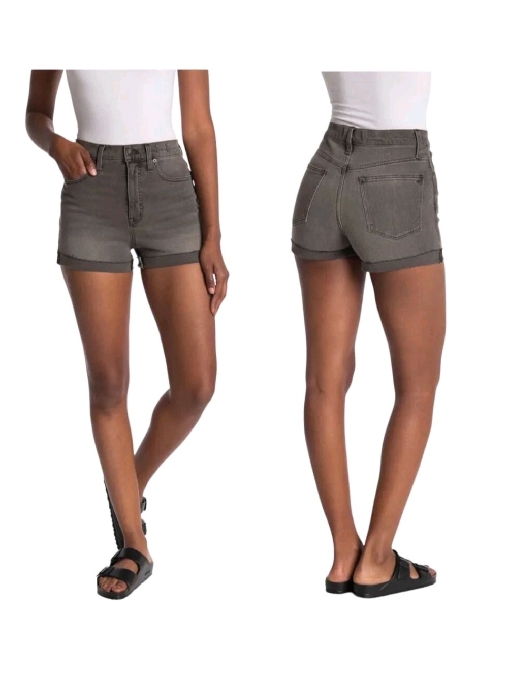 Madewell High- Rise Cuffed Denim Shorts In Gray Slater Wash